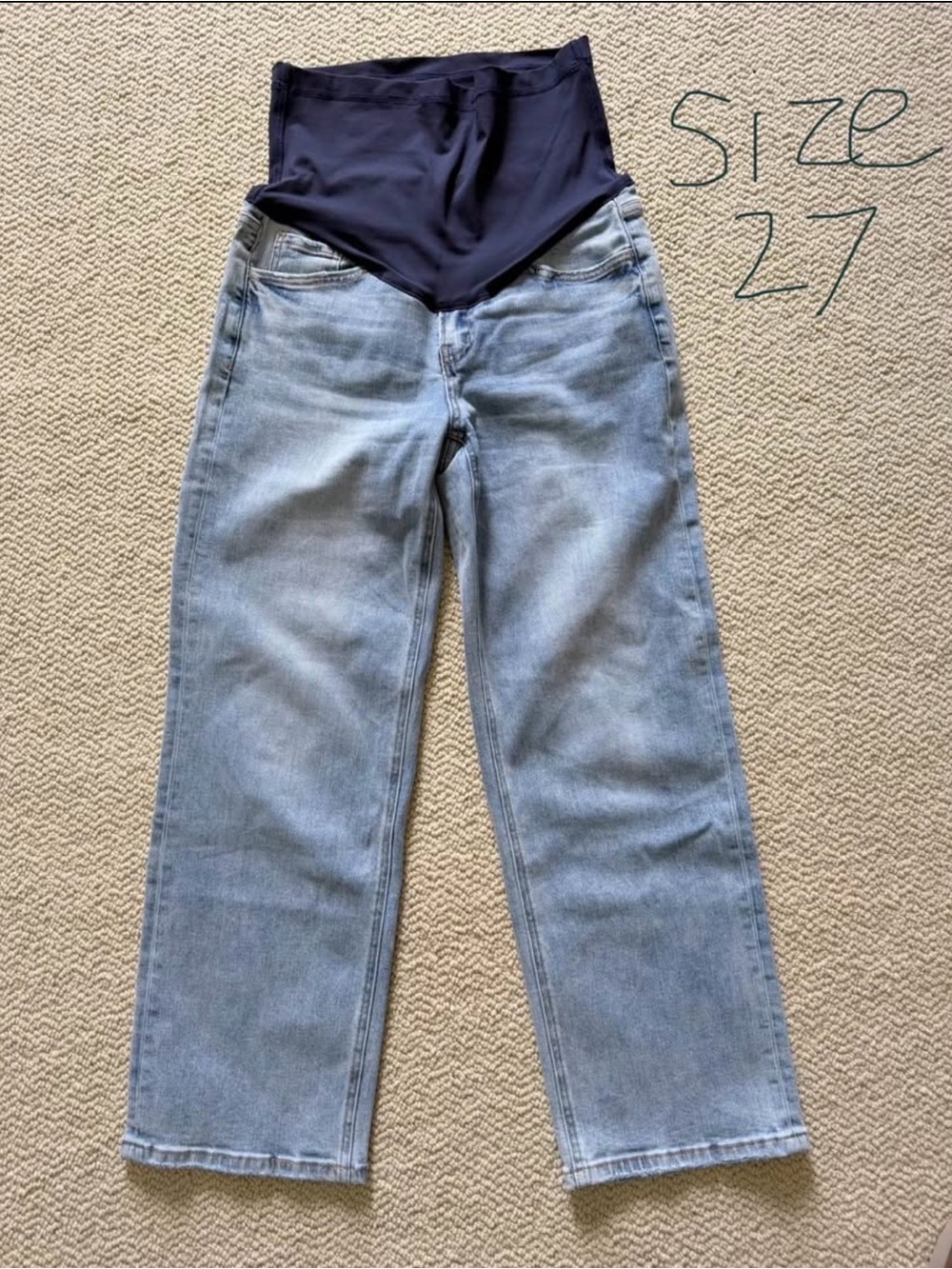 Pinkblush Light Blue Maternity Straight-Leg Jeans with Navy Support Panel